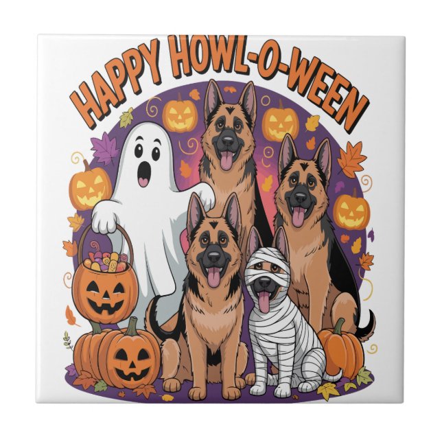 Glad tysk schäfer Halloween Kakelplatta (Framsidan)