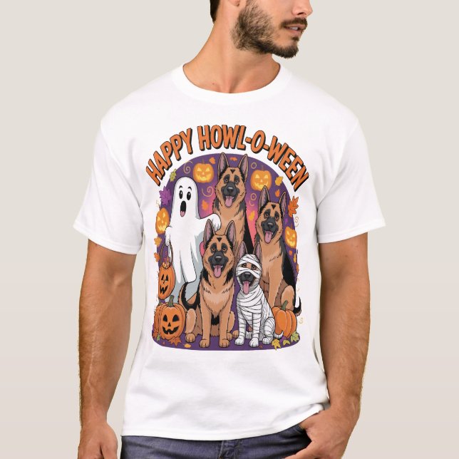 Glad tysk schäfer Halloween T Shirt (Framsida)