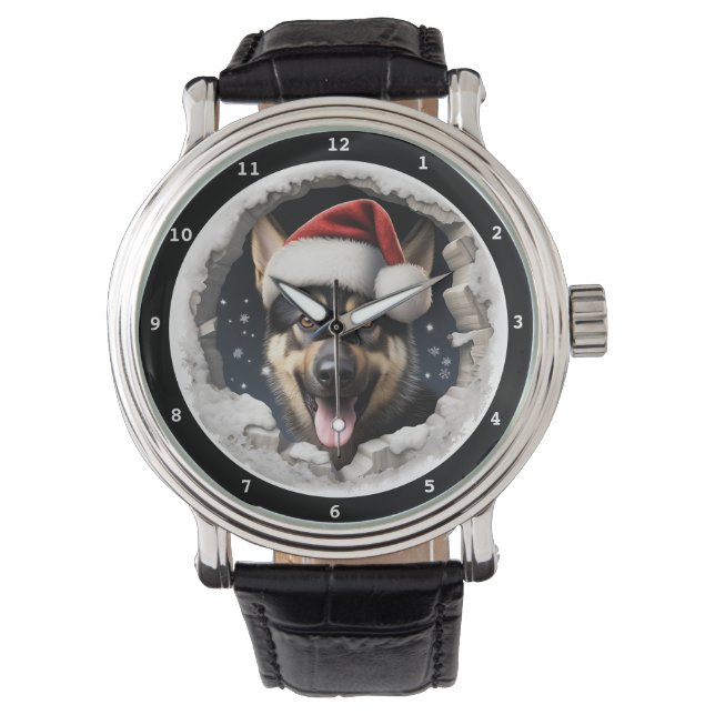 Glad tysk schäfervalp Vinterledighet Armbandsur (Framsida)