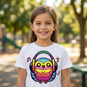 Glad uggla med hörlurar som lyssnar på musik. t shirt