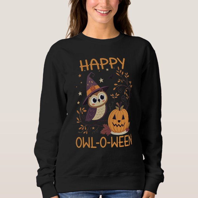 Glad Ugglig Halloween, Söt Höst T Shirt (Framsida)