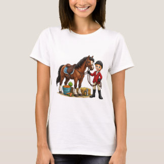 Glad ung ryttare med vacker häst serie t-shirt