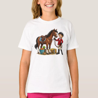 Glad ung ryttare med vacker häst serie t-shirt