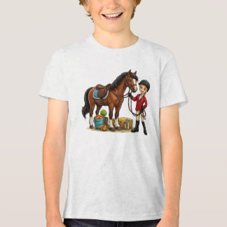 Glad ung ryttare med vacker häst serie t-shirt