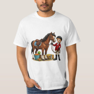 Glad ung ryttare med vacker häst seriefigur t shirt