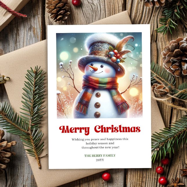 Glad utskrivbar rolig snöman festlig högtidskort julkort (Happy printable funny snowman festive holiday card)