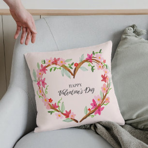 Glad Valentindag l Watercolor Rosa Blommigt Kudde