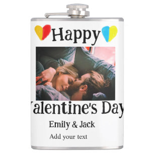 Glad valentindag, lägg till ett par namn-foto enke fickplunta