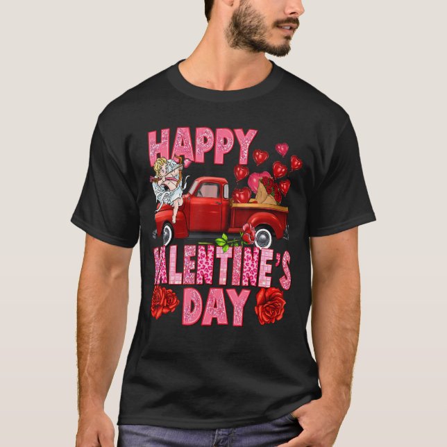 Glad Valentindag Red Lastbil Western Cute T Shirt (Framsida)