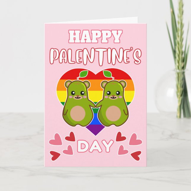 GLAD VALENTINDAGEN Söt Päron Björn Par HBTQ Helgkort (Framsida)