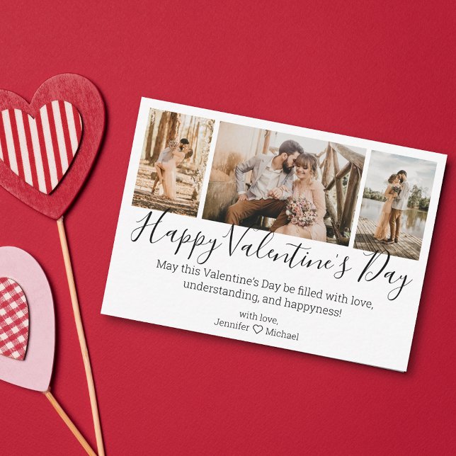 glad valentins 3-fotokollage chic anteckningskort (Skapare uppladdad)