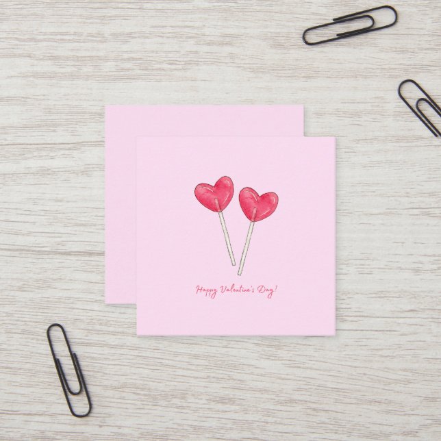 Glad valentins dag Söt godis hjärtlollipop Fyrkantigt Visitkort (Fram/Back In Situ)