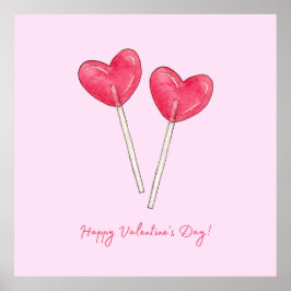Glad valentins dag Söt godis hjärtlollipop Poster