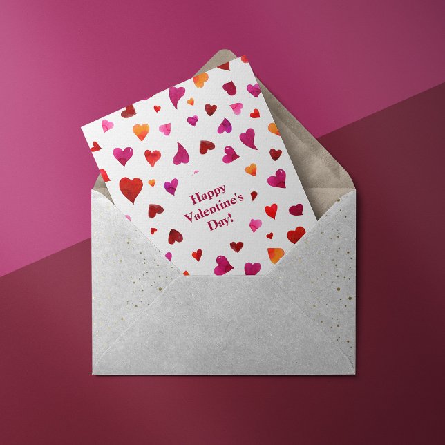 Glad valentins vattenfärgshjärtan julkort (Skapare uppladdad)