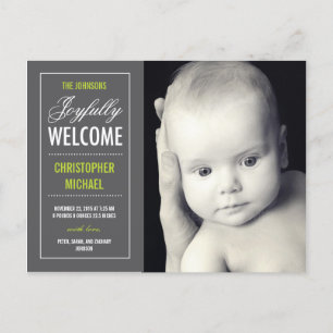 Glad välkomst födselannons meddelande vykort
