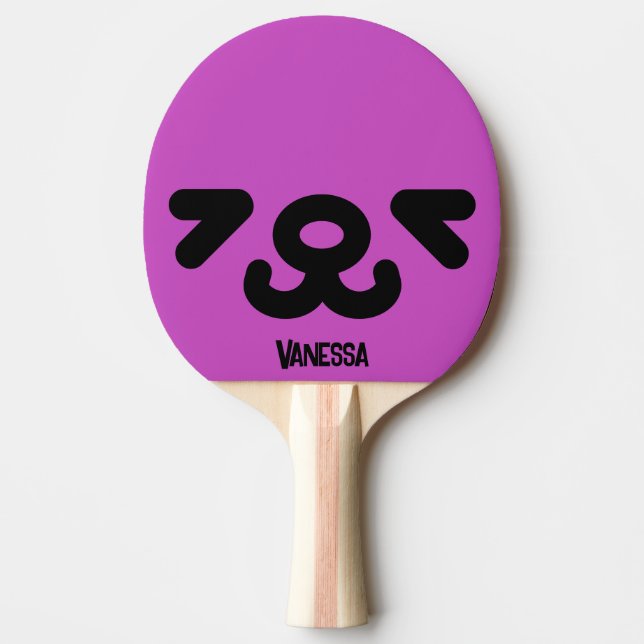 Glad Valp Ansikte Lila med Namn Pingisracket (Framsidan)