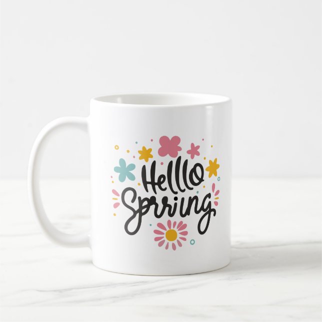 Glad Vår Förtjusande Hej Vår Blommig Glad Kaffemugg (Vänster)