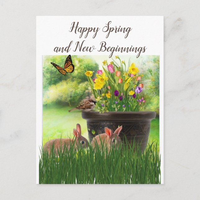 Glad vår / Påsk Collagekonst Blommor Vykort (Framsida)