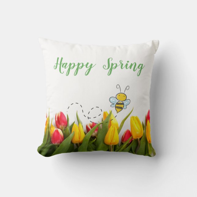 Glad vår Tulpan Blomma Semester Kudd Kudde (Framsida)