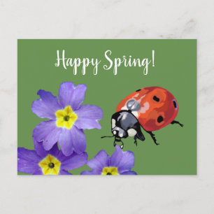 Glad vårblommor Nyckelpiga vykort