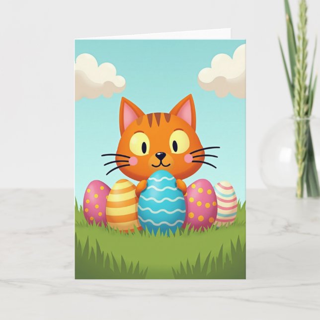 Glad Vårkatt Påskkort Kort (Framsida)