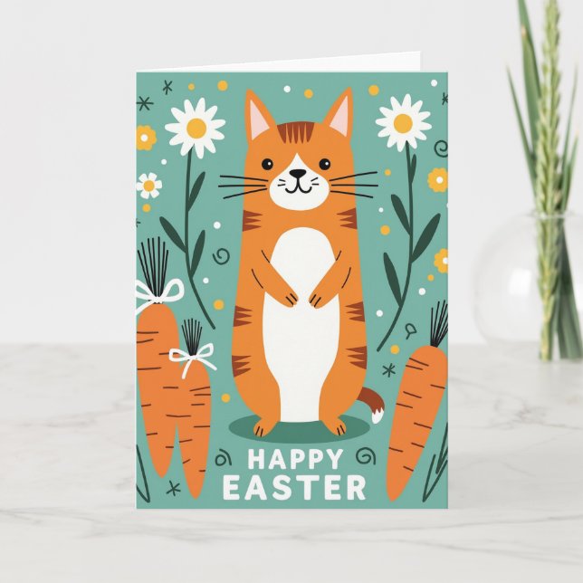 Glad vårkatteillustrationskort kort (Framsida)