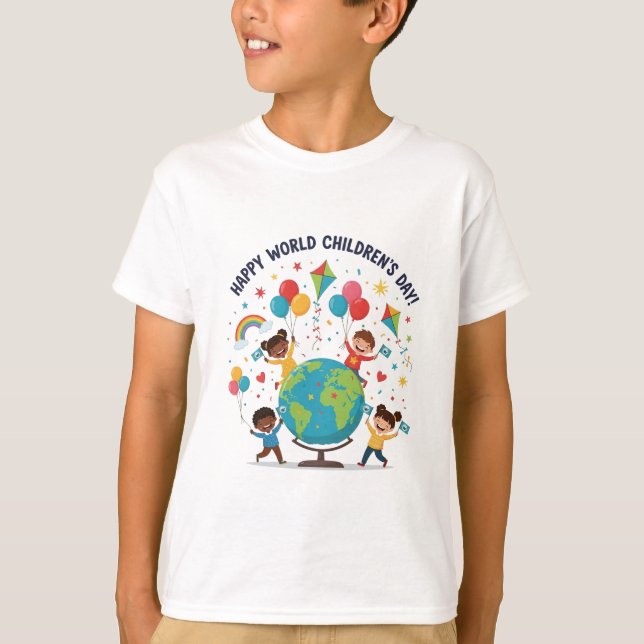 Glad världsbarnens dag T-shirt för pojkar (Framsida)