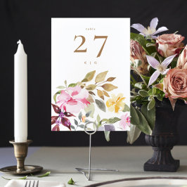 Glad vattenfärg blommor bröllop bordsnummer