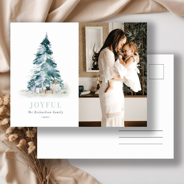 Glad vattenfärg tall julgran presentfoto helg vykort (Skapare uppladdad)