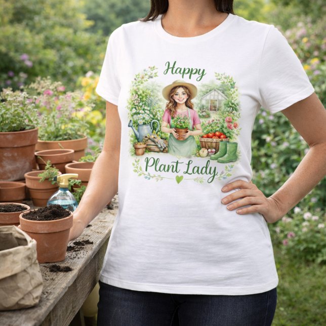 Glad växtdam trädgårdsskötsel  t shirt (Happy Plant Lady gardening T-Shirt. Nice shirt for plant lovers, garden lovers, gardeners.)