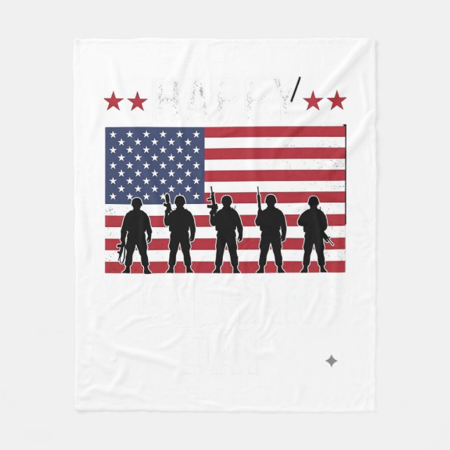 Glad Veterans Day Flag Silhuett Vektor Design_1 Fleecefilt (Framsidan)