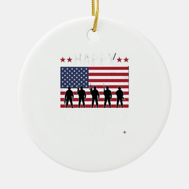 Glad Veterans Day Flag Silhuett Vektor Design_1 Julgransprydnad Keramik (Framsidan)