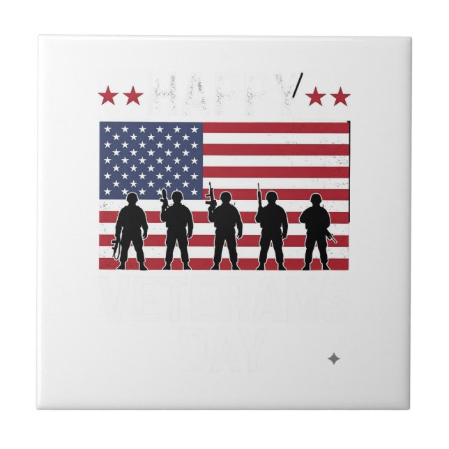 Glad Veterans Day Flag Silhuett Vektor Design_1 Kakelplatta (Framsidan)