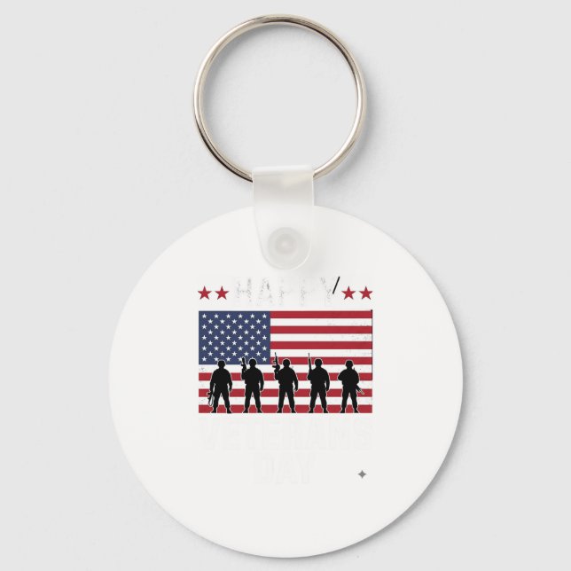 Glad Veterans Day Flag Silhuett Vektor Design_1 Nyckelring (Framsida)