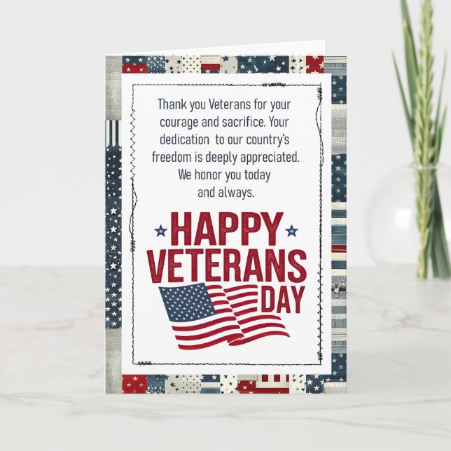Glad Veterans Day Patriotisk Kort (Framsida)