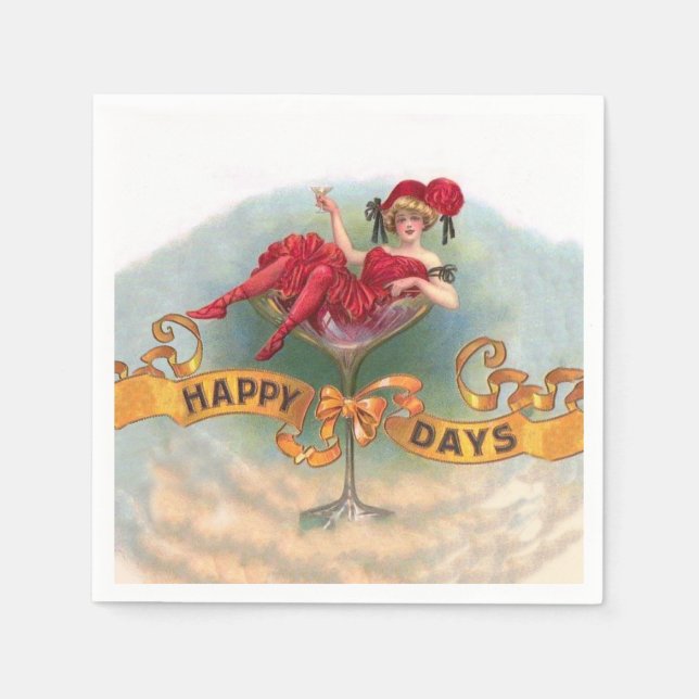 Glad viktoriansk kvinna med röd champagne pappersservett (Framsidan)