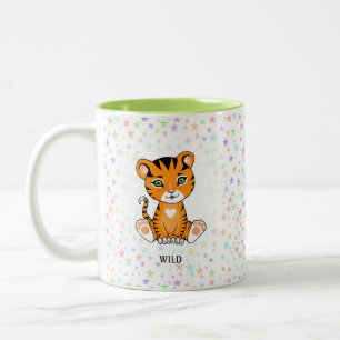 Glad Vild Tiger & Färgglada Stjärnor Två-Tonad Mugg