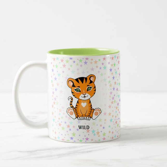 Glad Vild Tiger & Färgglada Stjärnor Två-Tonad Mugg (Vänster)