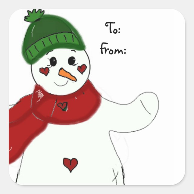 Glad Vinkande Snöman Fyrkantigt Klistermärke (Framsida)