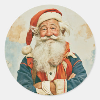 Glad Vintage Santa Claus Porträtt Runt Klistermärke