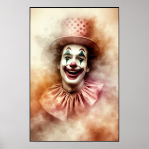 Glad Vintage Vattenfärg Clown Med en Glad Grin Poster