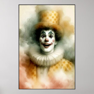 Glad Vintage Vattenfärg Clown Med en Glad Grin Poster