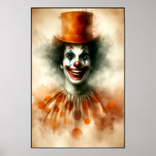 Glad Vintage Vattenfärg Clown Med en Glad Leende Poster