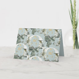 Glad vinter skog font grön bow gold snö helgkort