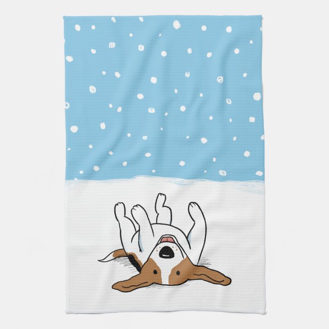 Glad vinter snö Beagle - söt tecknad hund Kökshandduk (Vertikal)
