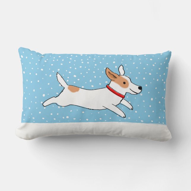 Glad vinter snö hund semester Jack Russell valp Lumbarkudde (Framsida)