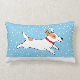 Glad vinter snö hund semester Jack Russell valp Lumbarkudde