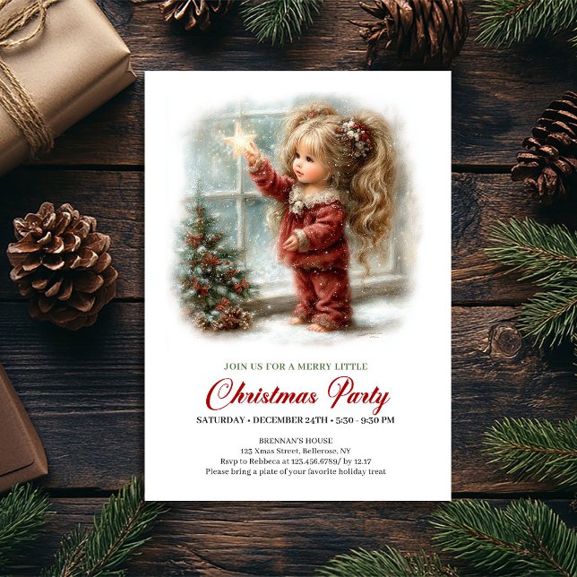 Glad vinterscen flicka klassisk julinbjudan inbjudningar (Happy Winter Scene Girl Classic Christmas Invite

)