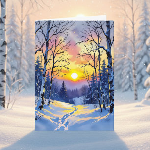 Glad vintersolstånd Solen går ned i skymningen Kort