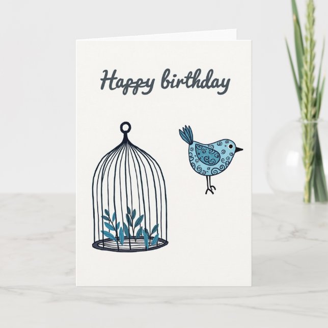 Glad Virvel Fågel Illustrationskort Kort (Framsida)